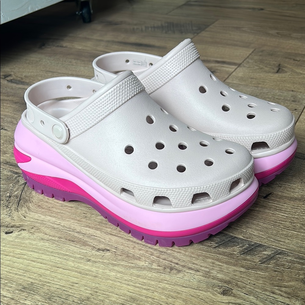 Women's Platform Clogs in Cream and Pink